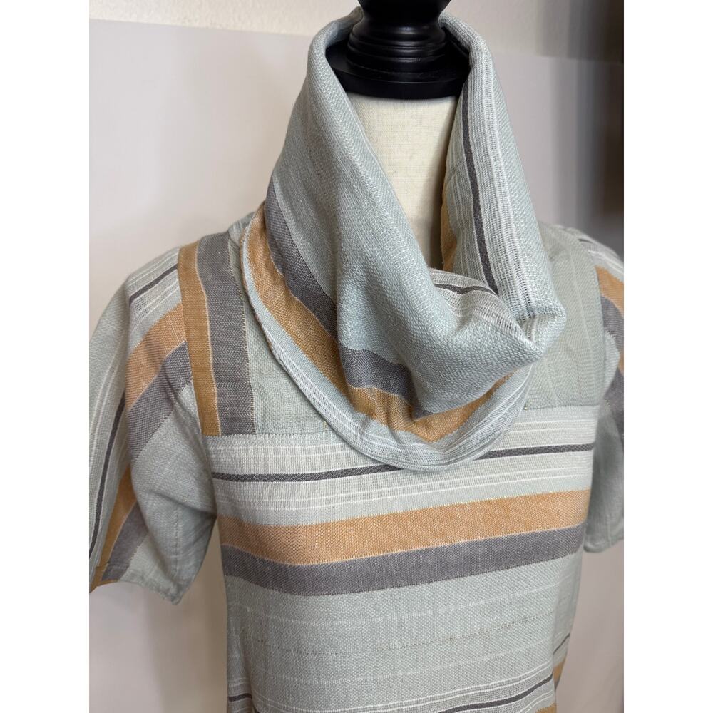 Ace & Jig Short Sleeve Cowl Neck Linen Cotton Stripe Top Shirt S Blue Metallic